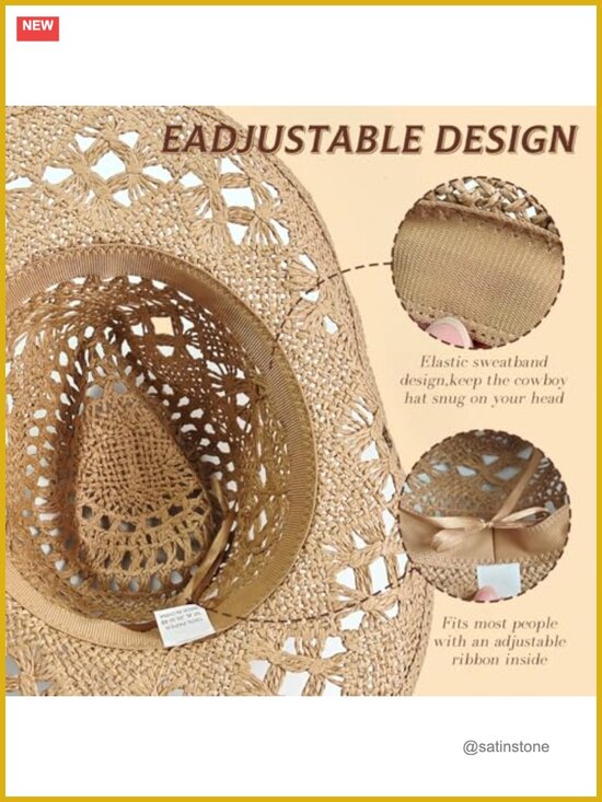 Straw Cowboy Hat Woven Cowgirl Western Sun Hat main image 4
